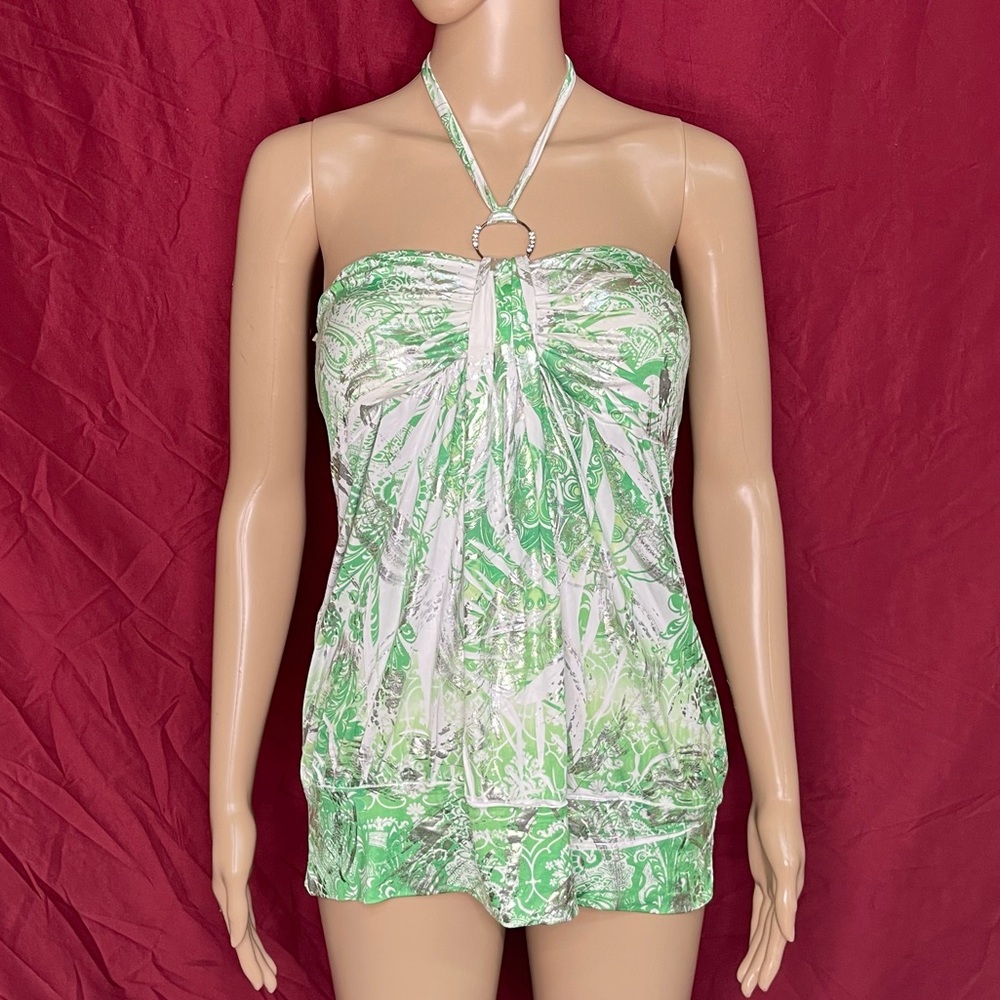 Vintage Y2K Crescendo Green Metallic Halter Top XL